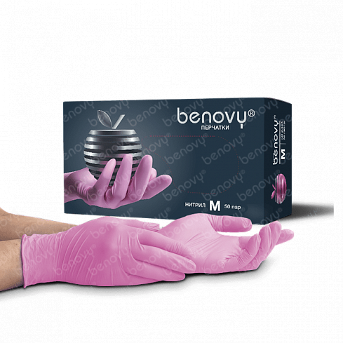 Перчатки нитриловые BENOVY розовые S 1/10*100шт (10%)