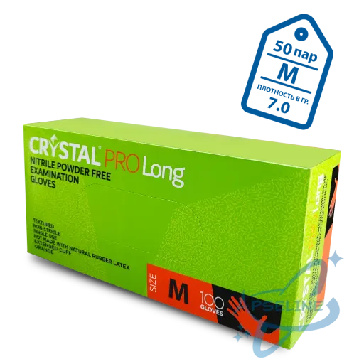 Перчатки нитриловые неопудр.смотровые CRYSTAL PRO Long M 1*10уп*100шт (10%)