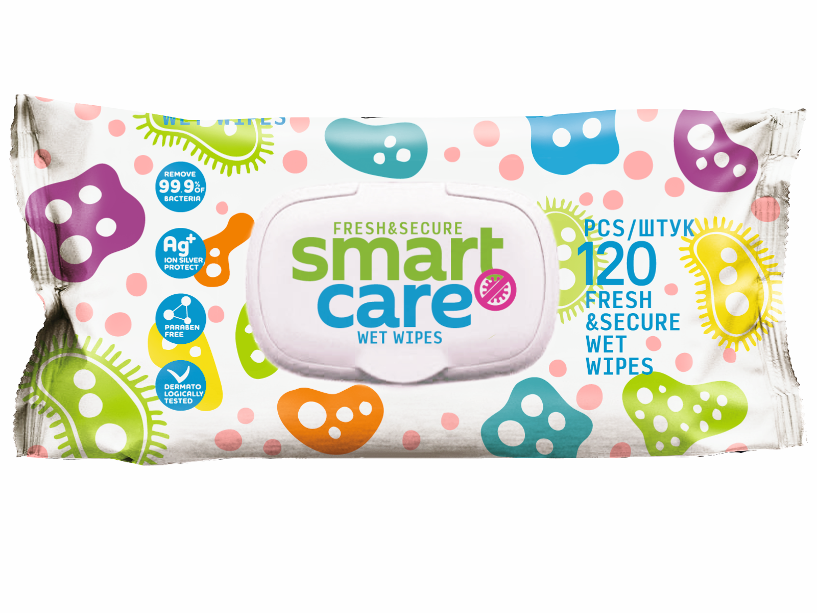 Влажные салфетки Smart Care 120л.,с пласт.клапаном*10 (SC-120) ЧЗ