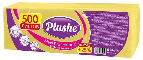 Салфетки  Plushe, 1сл, 500л, желтый/интенсив 1*5  (84244)
