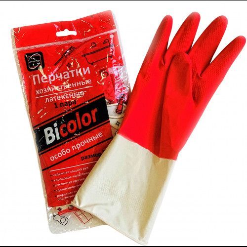 Перчатки резиновые BICOLOR красно-белые S 1*120*12пар