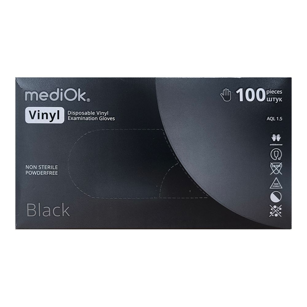 Перчатки виниловые неопудр. MEDIOK S черные 1/10*100шт (10%)