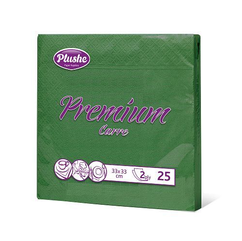 Салфетки Plushe premium carre 33х33, 2 сл, 25л, зеленый/интенсив,рамочное *30   (2029)