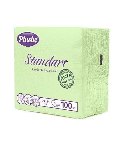 Салфетки Plushe Standart 24*24 1сл.,100л салатовая/пастель 1*25 (9896)