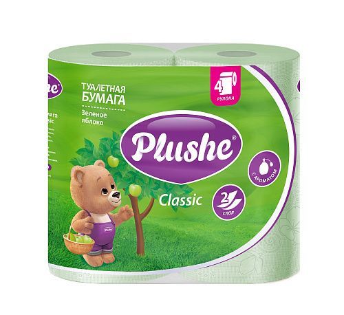 ТБ Plushe Classic "Зеленое яблоко" 4рул. 2-х сл. по 18м., зеленая пастель, сплошное, 1*12 (2097)