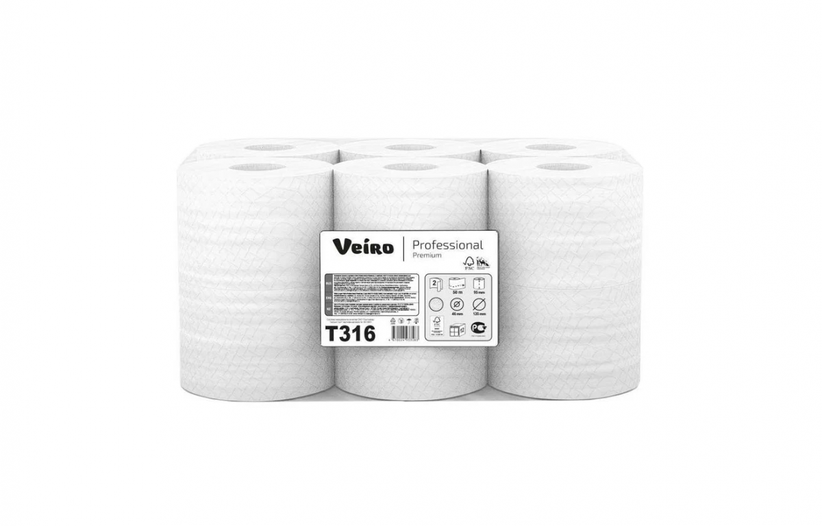 T316Т Туалетная бумага Veiro Professional Premium, 2сл.,50м.,целлюлоза 1*40