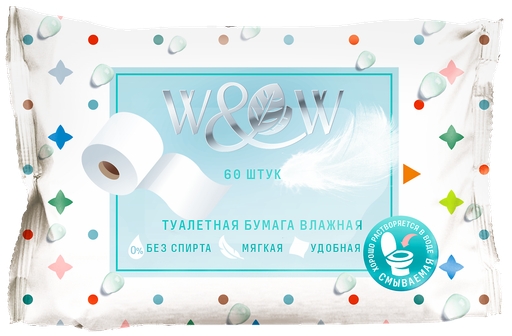 Влажная туалетная бумага W&W 60шт. (WWTP)