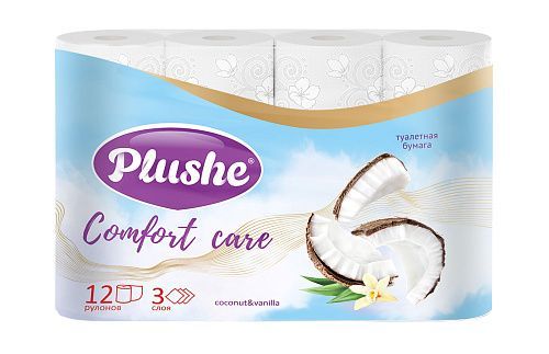 ТБ Plushe "Comfort care" Coconut & Vanilla 12рул.,3сл.,аромат. 1*12  (77689)