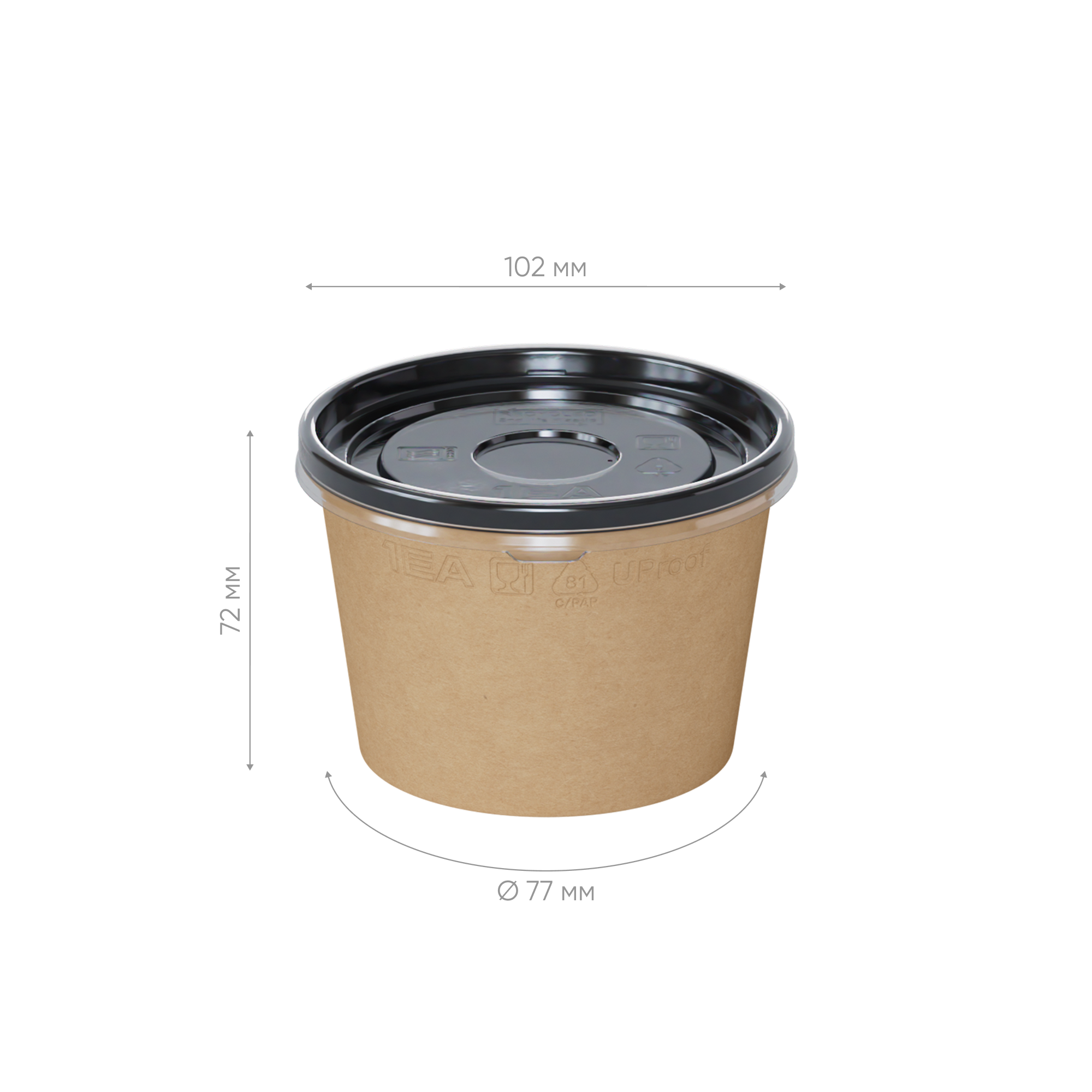 Супник картонный OneBowl UP bottom 380b/BLACK (арт.OBbot380bl) 550/25