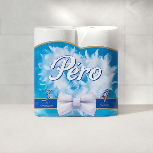 Туалетная бумага "Pero" WHITE 3сл.,4рул.,16,3м.,белый цвет *12 (8042)