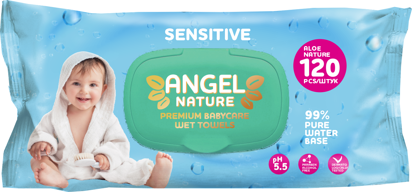 ANGEL влажные детские салфетки 120л. Sensitive голубой (AN-3)*10 ЧЗ