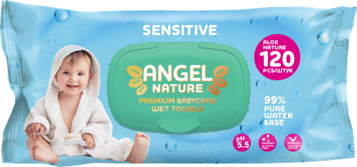 ANGEL влажные детские салфетки 120л. Sensitive голубой (AN-3)*10