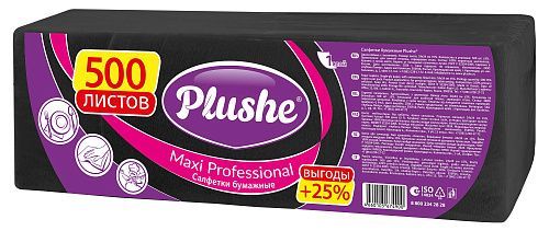 Салфетки  Plushe Maxi Professional, 1 сл, 500л, черный/интенсив, 1*5  (84244)