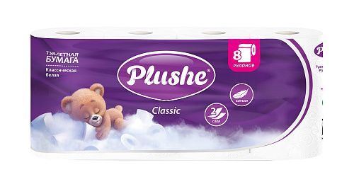ТБ Plushe Classic Cube "Белая" 8рул. 2-х сл. по 18м., белая пастель, сплошное, 1*8 (9904)
