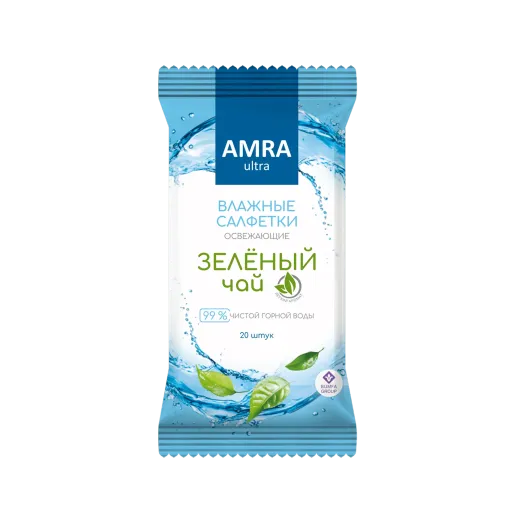"AMRA" Салфетки влажные освежающие,зелёный чай 20л. *32