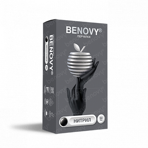 Перчатки нитриловые BENOVY черные M 1/10*100шт (10%)