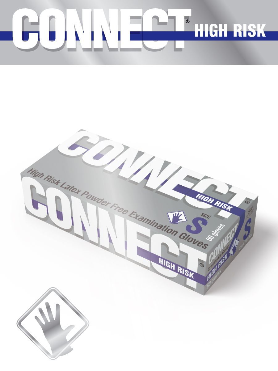 Перчатки CONNECT HIGH RISK POWDER FREE латекс. смотр.нестер. L 1*25пар*250к(10%)