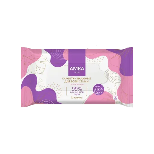 "AMRA" Салфетки влажные освежающие для всей семьи 72л. *9
