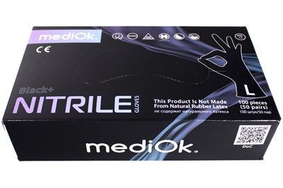 Перчатки нитриловые неопудр.смотровые MEDIOK черные L 1/10*100шт (10%)