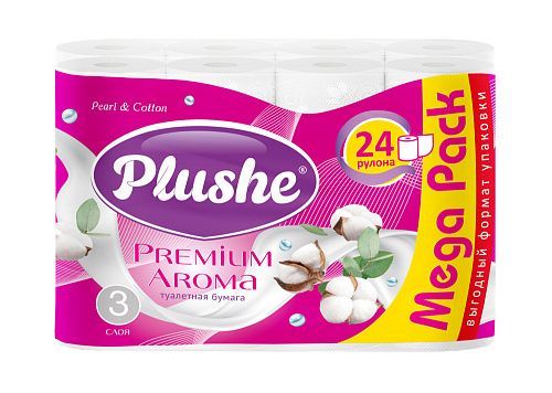 ТБ Plushe Premium Aroma "Pearl&Cotton",3 сл.,24рул.,15м.,белая *6 (90008)