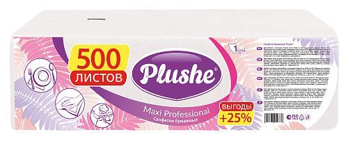 Салфетки Plushe 1сл., 500л., белый/пастель, сплошное 1*5  (83007)
