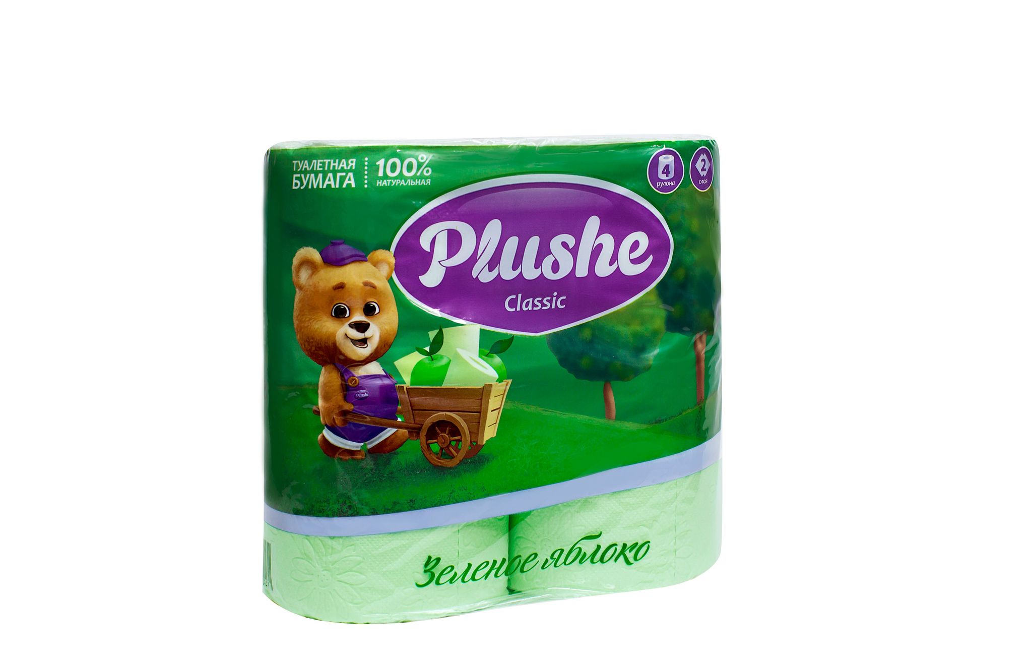 ТБ Plushe Classic "Зеленое яблоко" 4рул. 2-х сл. по 18м., зеленая пастель, сплошное, 1*12 (2097)