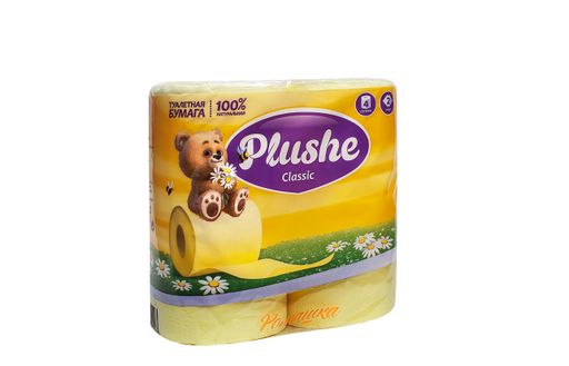 ТБ Plushe Classic "Ромашка" 4рул. 2-х сл. по 18м., желтая пастель, сплошное, 1*12уп (2085)
