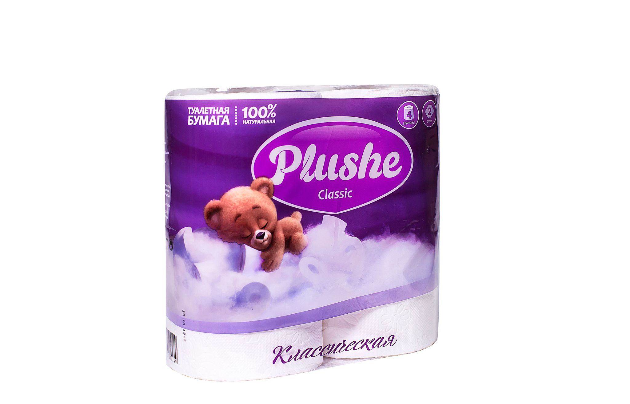 ТБ Plushe Classic "Белая" 4рул. 2-х сл.по 18м., белая пастель, сплошное, 1*12 (2084)