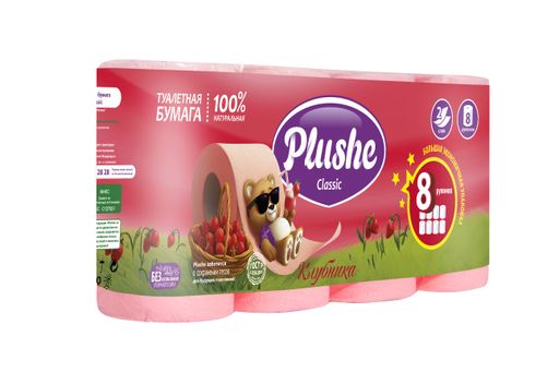 ТБ Plushe Classic Cube"Клубника" 8рул. 2-х сл. по 18м., розовая, аром, 1*8уп (9910)