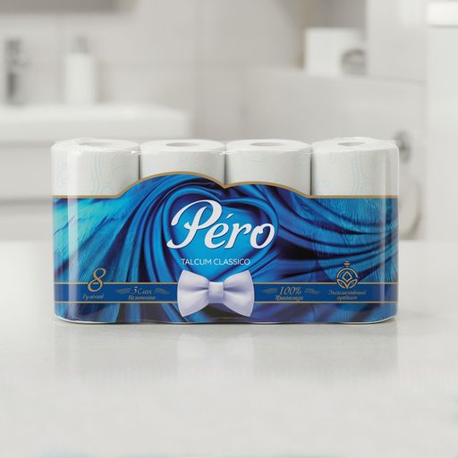 Туалетная бумага "Pero" MIХ 3сл.,8рул.,16,3м.,белый цвет (Talcum) *12 (5133)
