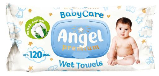 ANGEL влажные детские салфетки 120л. (голубой) Новый дизайн (AN-1)*10