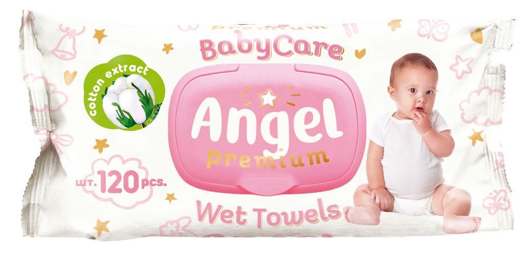 ANGEL влажные детские салфетки 120л. (розовые) Новый дизайн (AN-2)*10