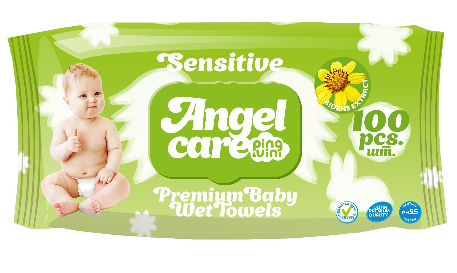 PING&VINI ANGEL детские влажные салфетки с крышкой 100л.Травы *12