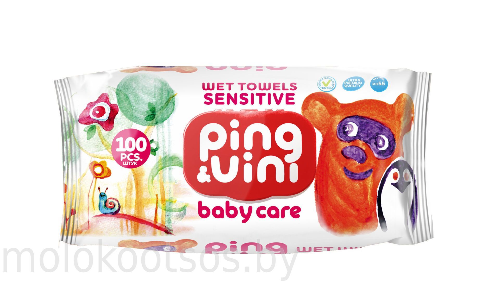 PING&VINI Bubble Gum детские влажные салфетки с крышкой 100л. Жвачка *12