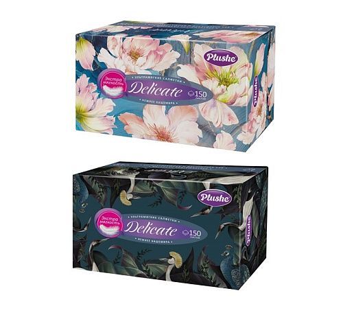 Салфетки бумажные в короб.,Plushe Delicate 150л., 2сл.,V-сложение 1*25 (85467)