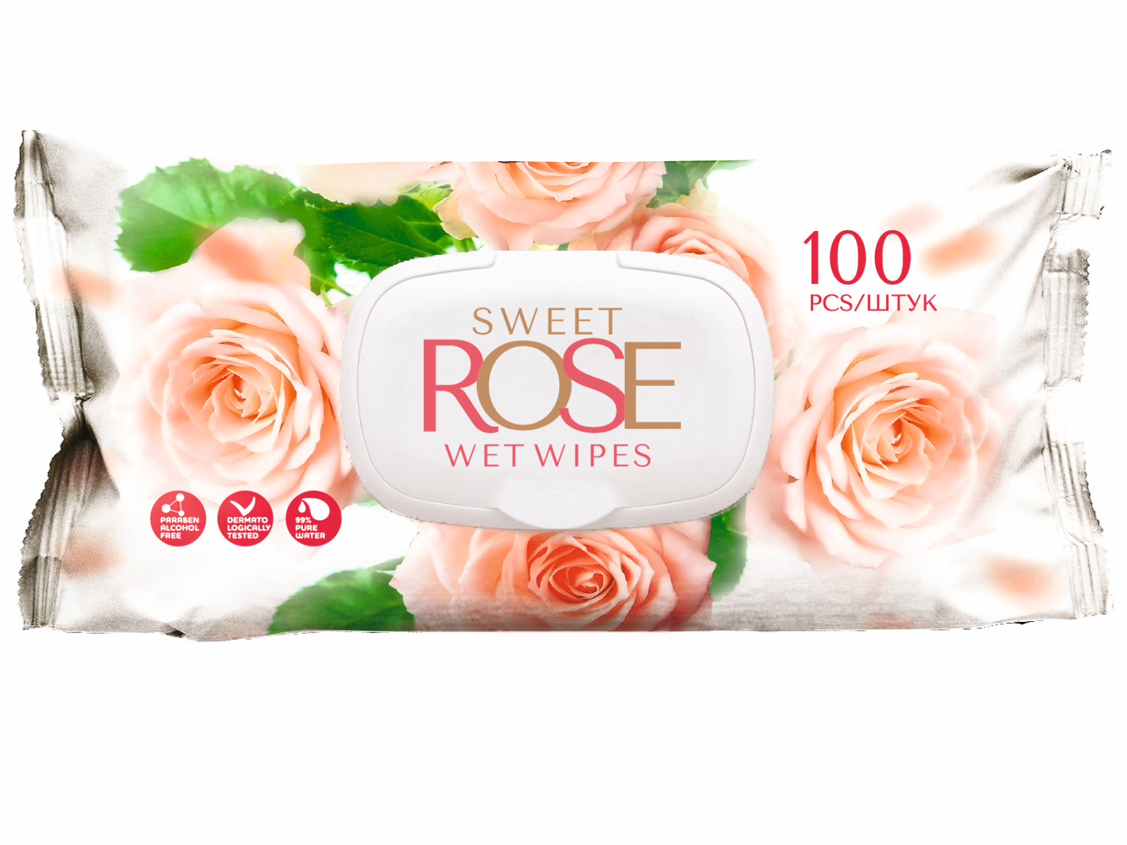 Влажные салфетки Sweet Rose 100л.,с пласт. клапаном *10 (FPSR-100)