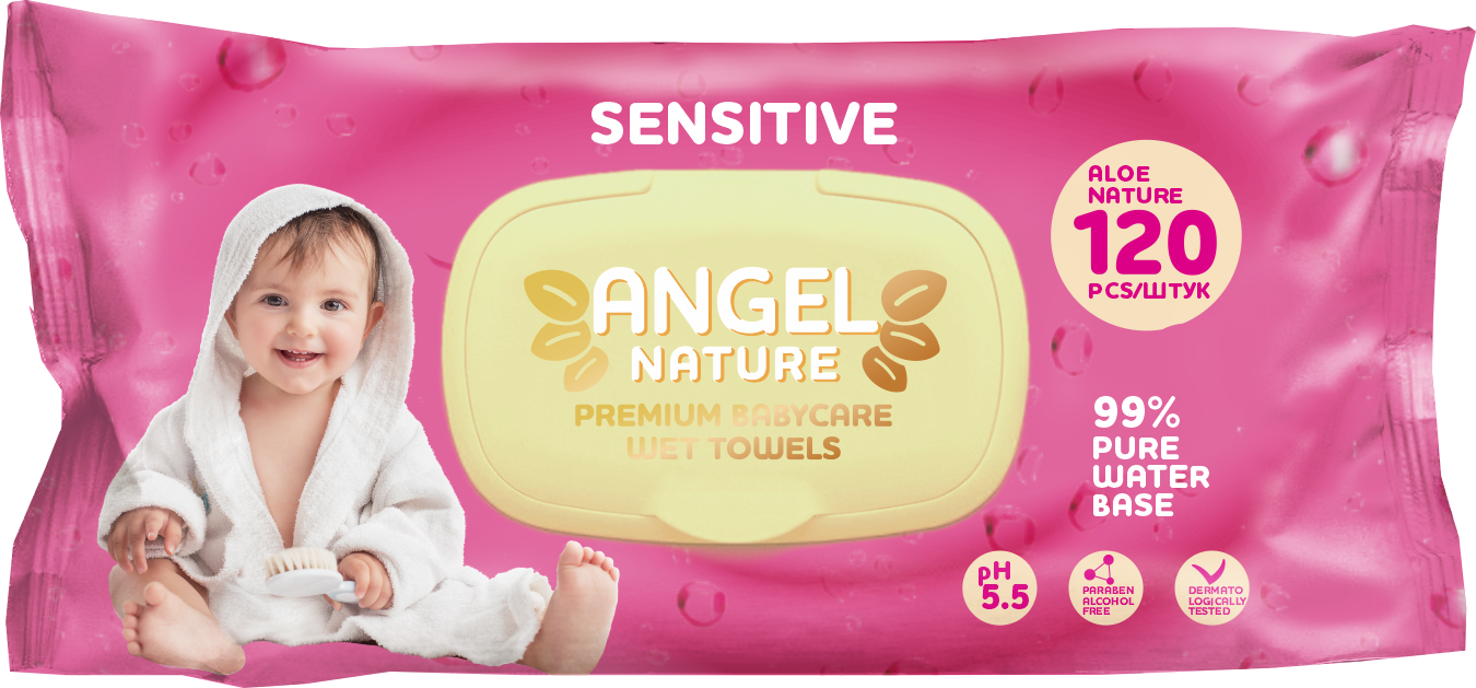 ANGEL влажные детские салфетки 120л. Sensitive розовый (AN-4)*10