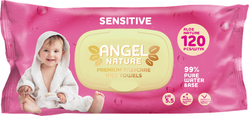 ANGEL влажные детские салфетки 120л. Sensitive розовый (AN-4)*10