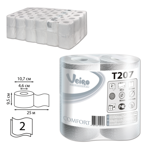 T207Т Veiro Professional Сomfort туалетная бумага,2сл.,белая,25м. *48