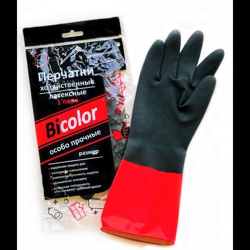 Перчатки резиновые BICOLOR черно-красные S 1*120*12пар