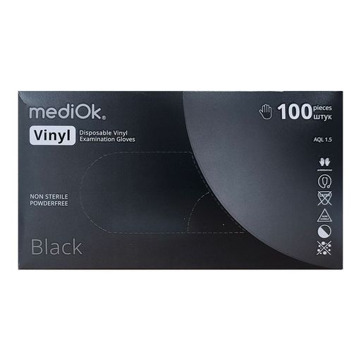 Перчатки виниловые неопудр. MEDIOK М черные 1/10*100шт (10%)