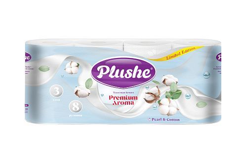 ТБ Plushe Premium Aroma Pearl & Cotton белая 8рул.,3сл.,аромат *8  (73150)