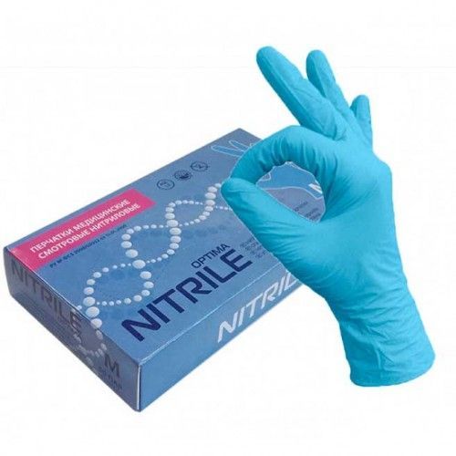 Перчатки нитриловые неопудр.смотровые MEDIOK/Nitrile Optima М голубые 1/20*100шт (10%)