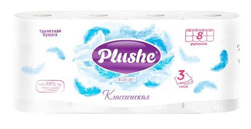 ТБ Plushe Deluxe "Классическая" 8рул.3-х сл., по 15м,белая, 1*8 (11954)