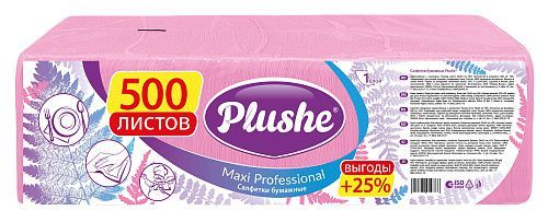 Салфетки  Plushe Maxi Professional, 1 сл, 500л, розовый/пастель, сплошное, 1*4  (83007)