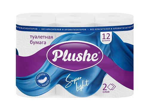 ТБ Plushe Super Light 12рул.,2сл.,13,68м.,белая с ручкой 1*8 (73966)