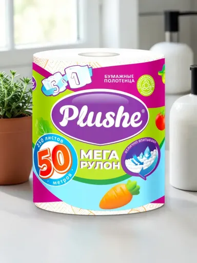 ПБ Plushe Мега рулон 2сл.,1 рулон,50м.,белое,оранжевое тиснение *10 (86906)