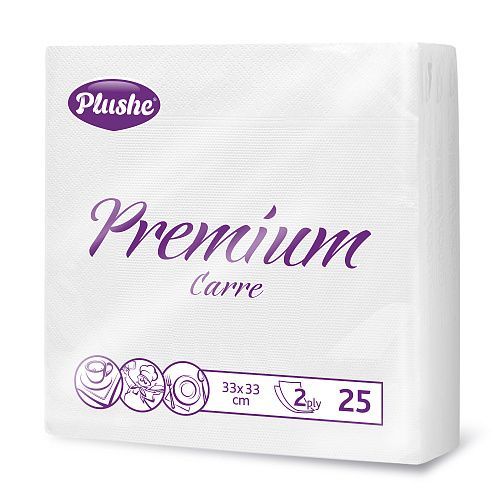 Салфетки Plushe premium carre  33х33, 2сл, 25л, белая/пастель,рамочное (белая) *30   (2028)