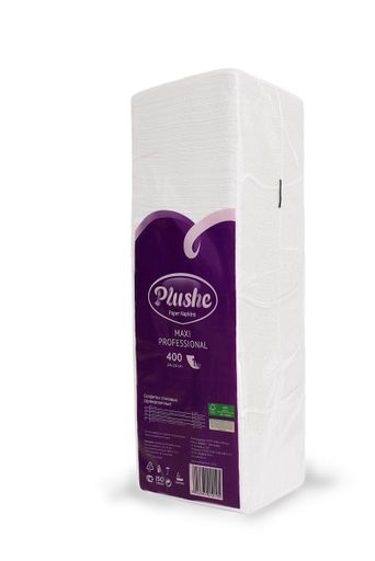 Салфетки Plushe Maxi Professional,1слой,400л.,белый пастель,микротиснение 1*6 (2022)