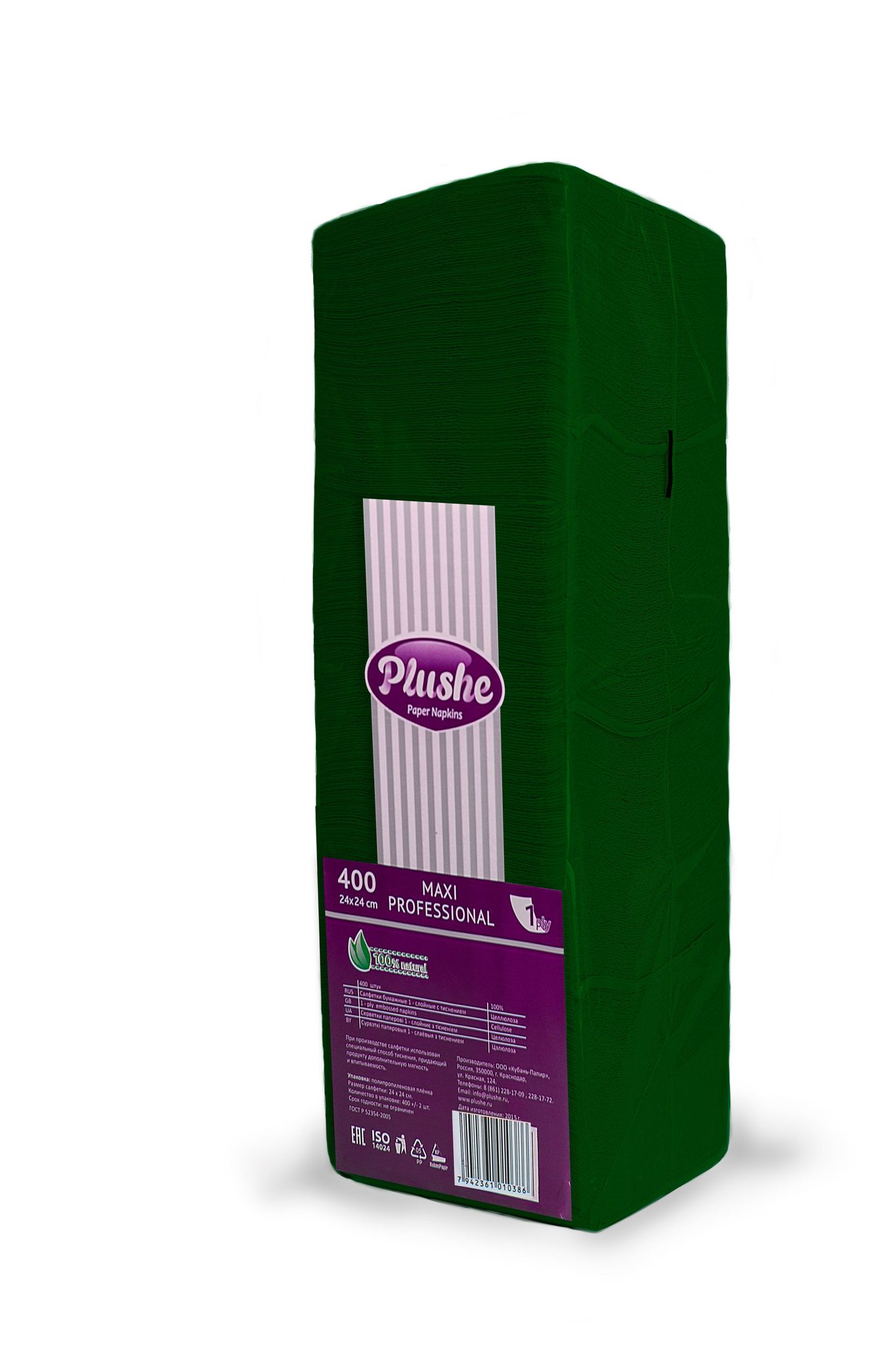 Салфетки Plushe Maxi Professional,1слой,400л.,зеленый интенсив,микротиснение 1*6уп (2023)